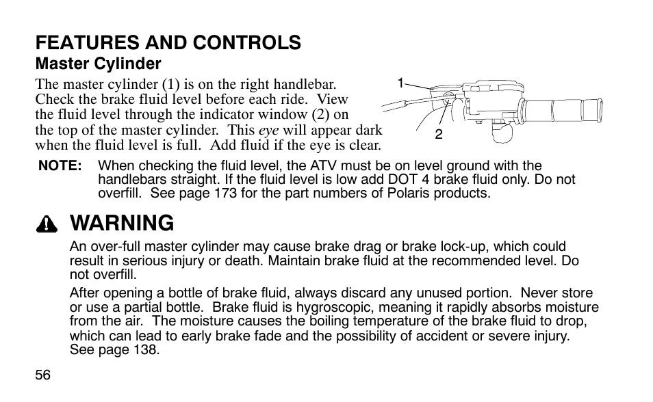 Warning, Features and controls | Polaris Predator 9920779 User Manual | Page 59 / 191