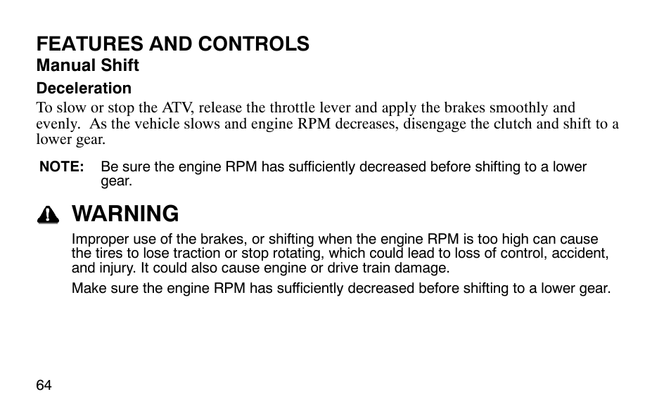 Warning, Features and controls | Polaris Predator 9920779 User Manual | Page 67 / 191