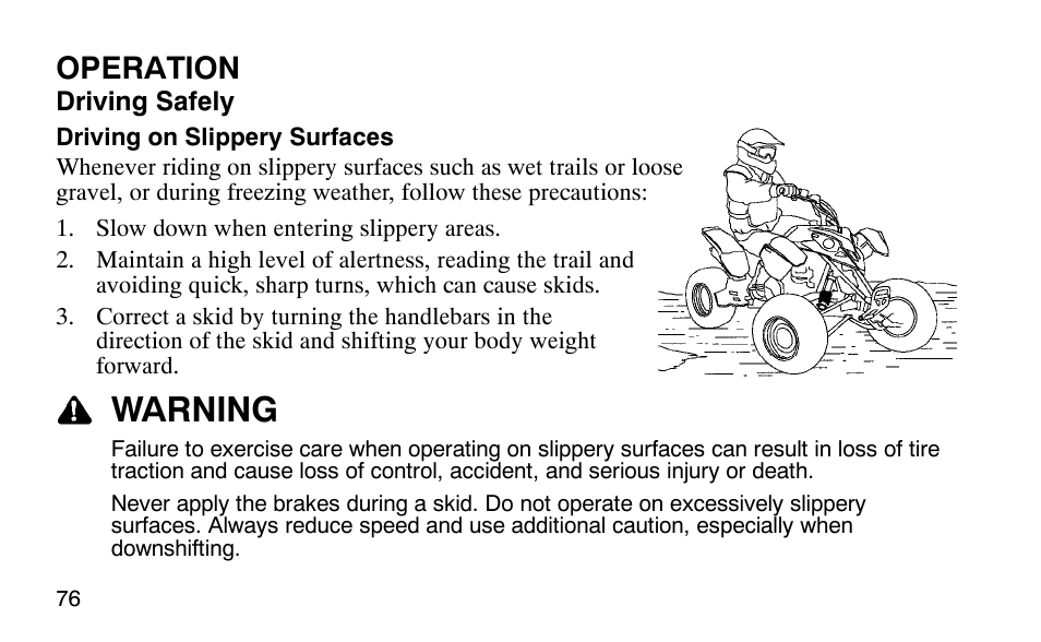 Warning, Operation | Polaris Predator 9920779 User Manual | Page 79 / 191