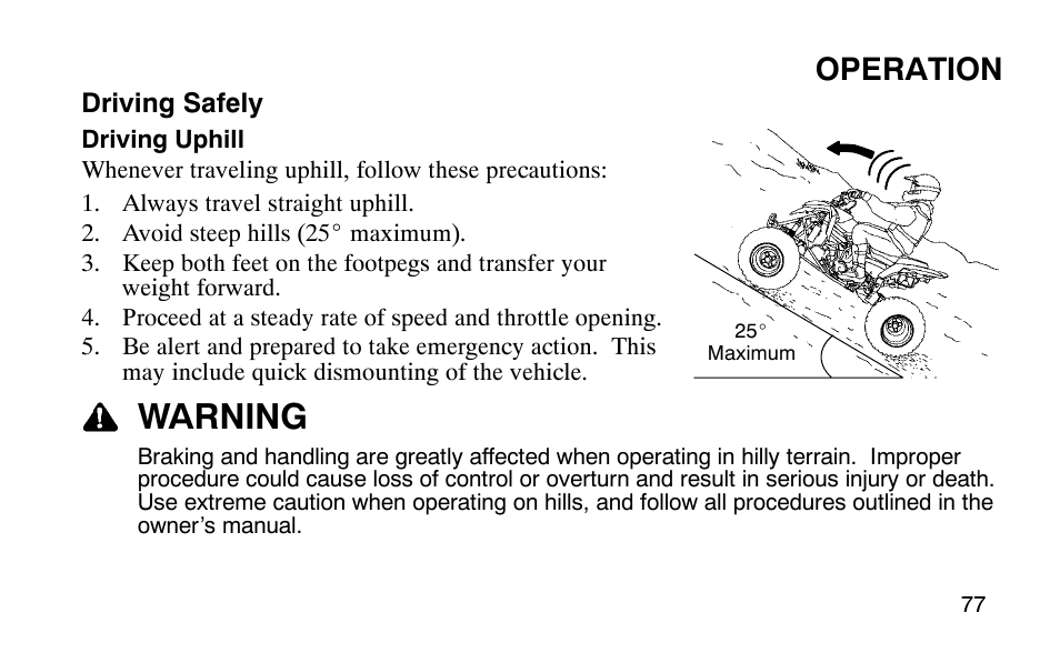Warning, Operation | Polaris Predator 9920779 User Manual | Page 80 / 191