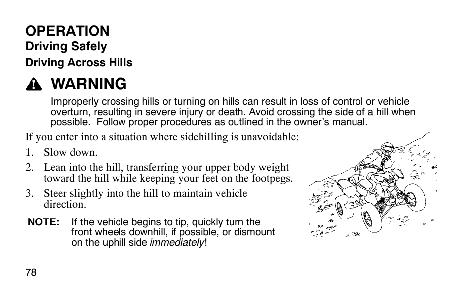 Warning, Operation | Polaris Predator 9920779 User Manual | Page 81 / 191
