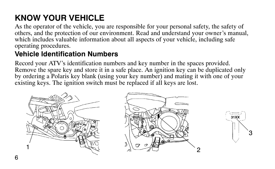 Know your vehicle | Polaris Predator 9920779 User Manual | Page 9 / 191