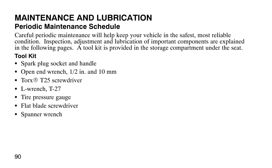 Maintenance and lubrication | Polaris Predator 9920779 User Manual | Page 93 / 191