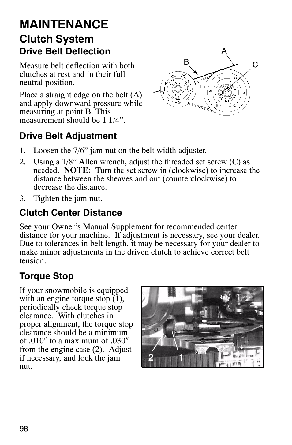 Maintenance, Clutch system | Polaris 800 Pro X User Manual | Page 100 / 129