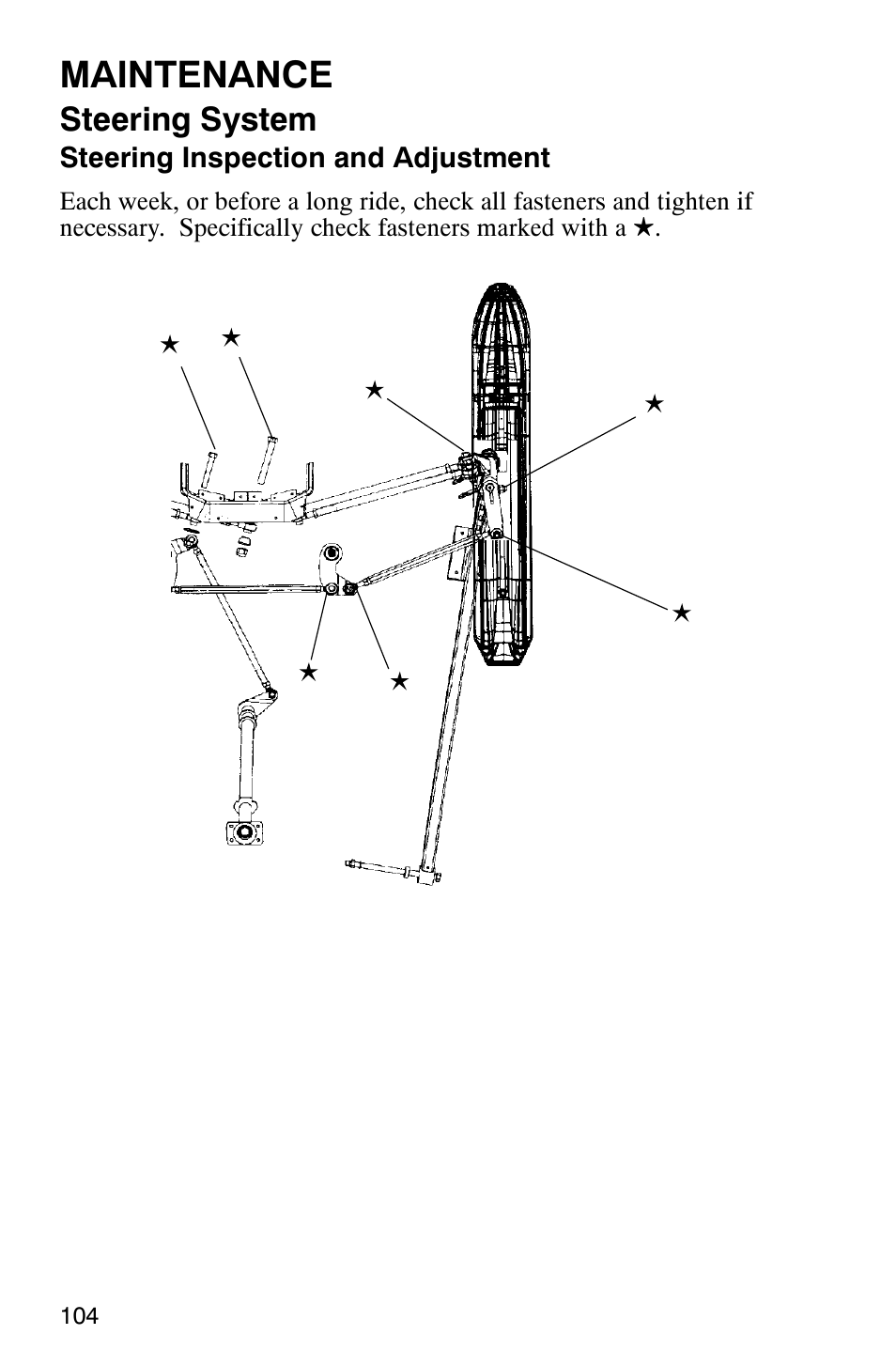 Maintenance, Steering system | Polaris 800 Pro X User Manual | Page 106 / 129