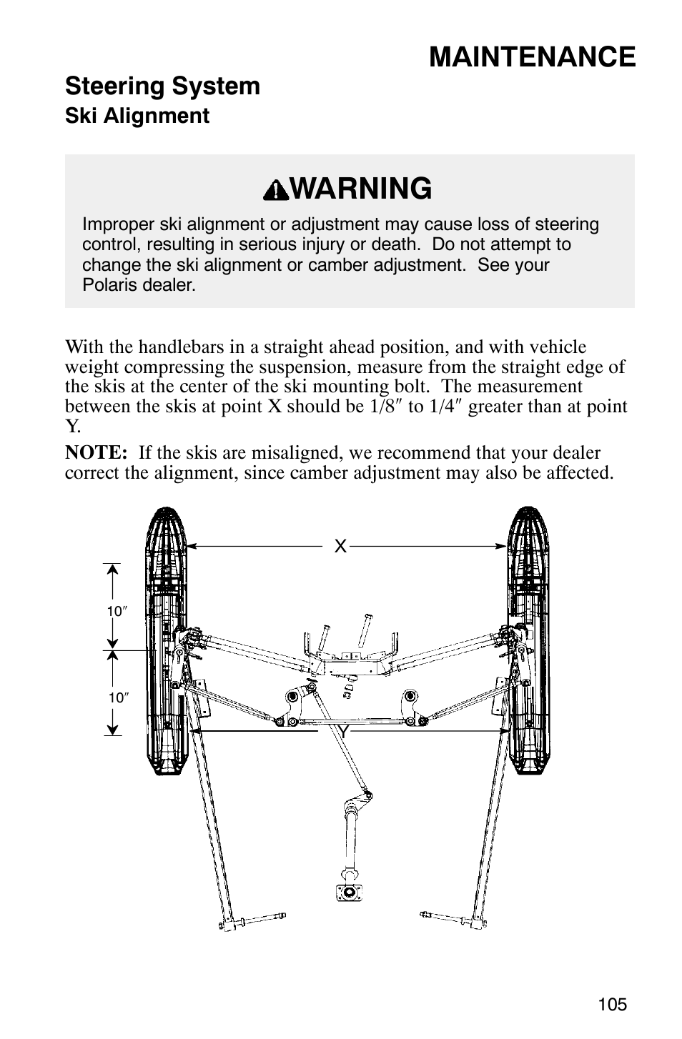 Warning, Maintenance, Steering system | Polaris 800 Pro X User Manual | Page 107 / 129