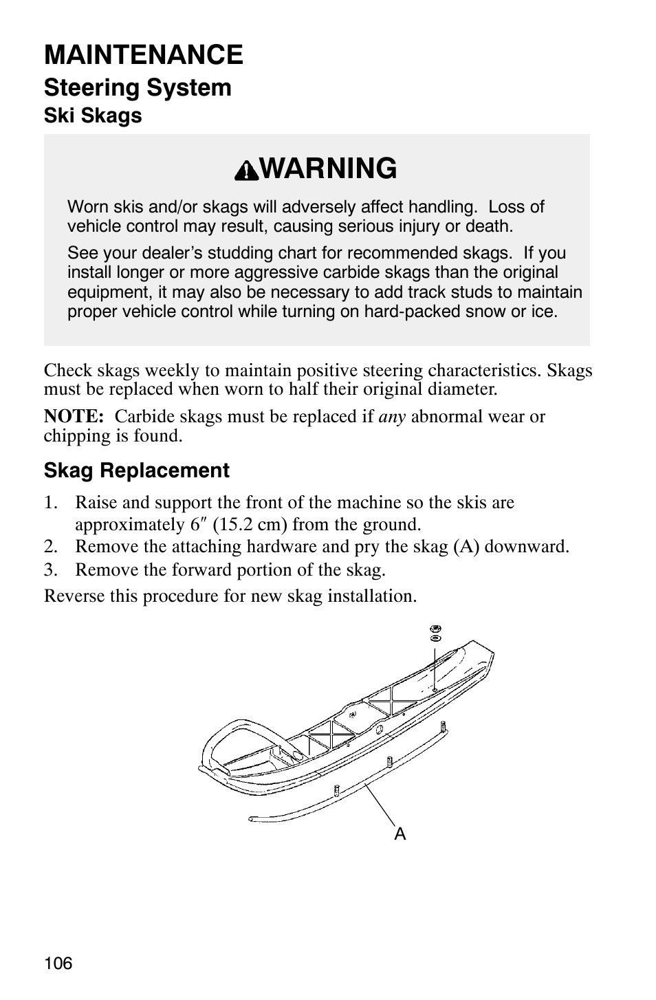 Warning, Maintenance, Steering system | Polaris 800 Pro X User Manual | Page 108 / 129