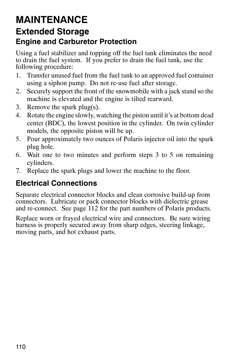 Maintenance, Extended storage | Polaris 800 Pro X User Manual | Page 112 / 129