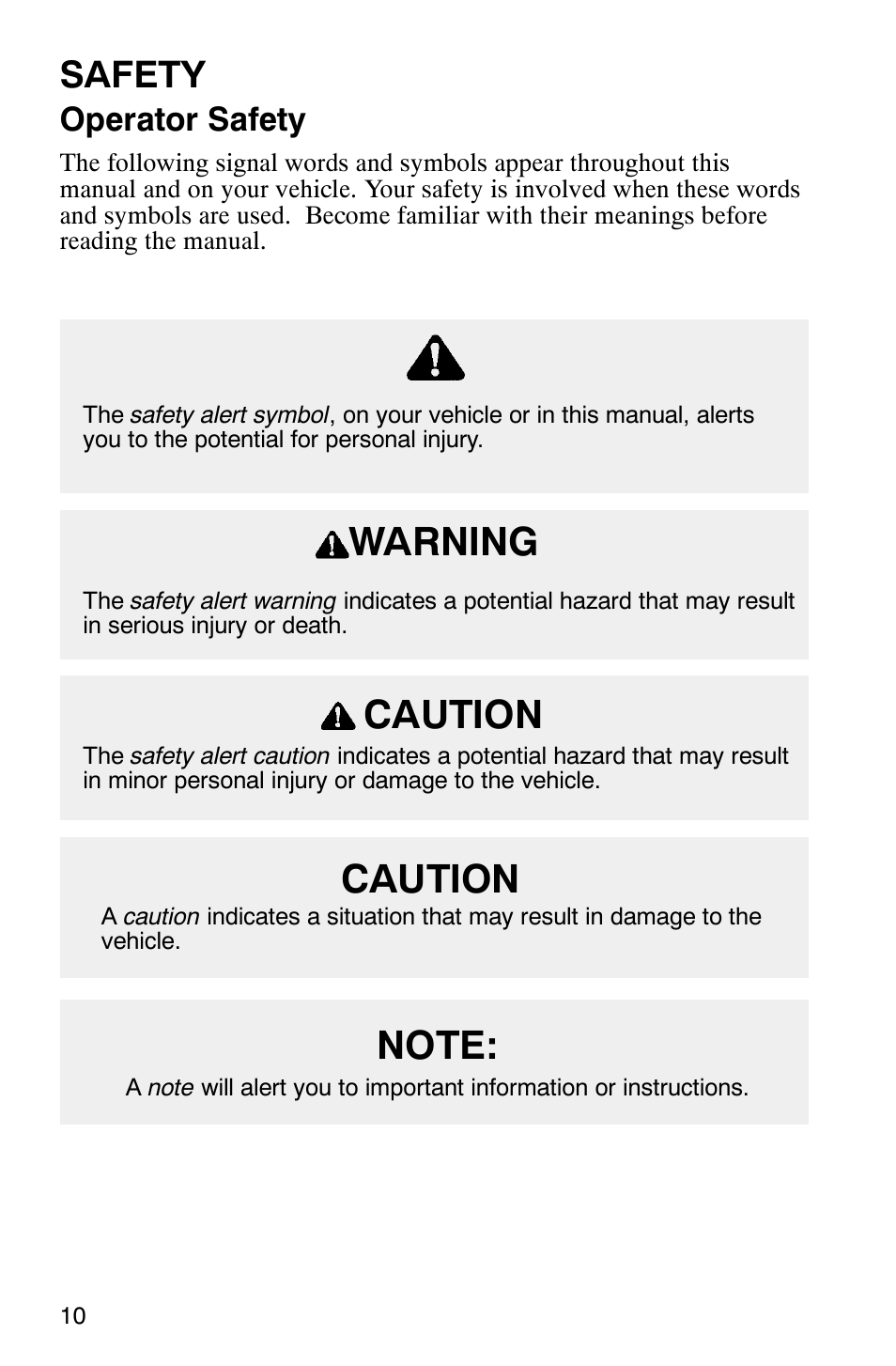 Caution warning, Safety, Operator safety | Polaris 800 Pro X User Manual | Page 12 / 129