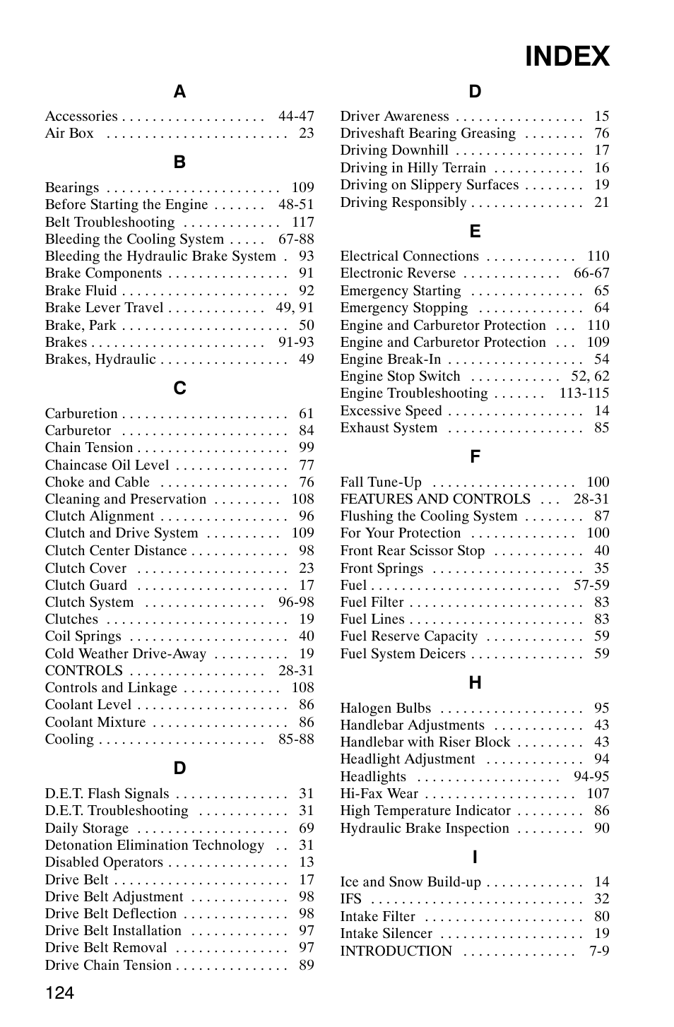 Index | Polaris 800 Pro X User Manual | Page 126 / 129