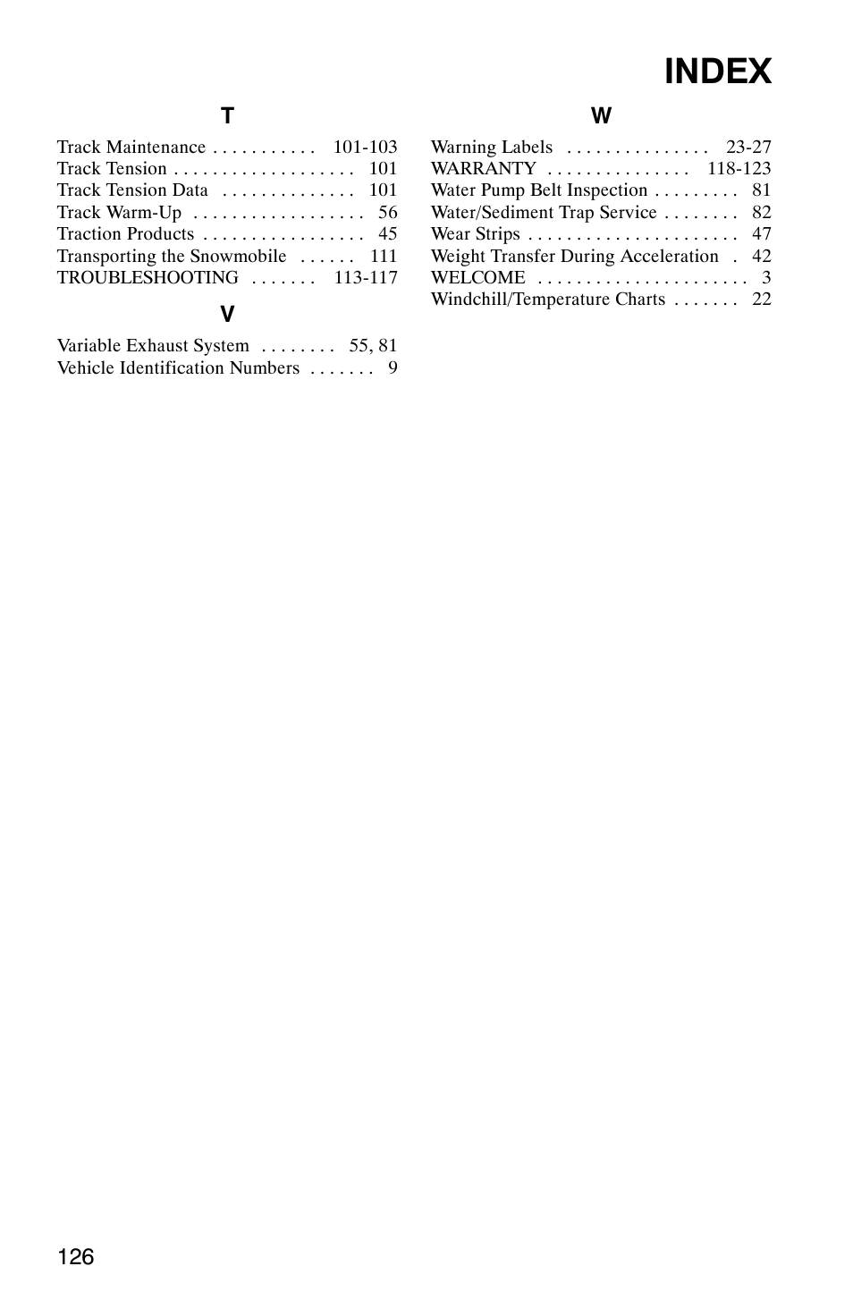 Index | Polaris 800 Pro X User Manual | Page 128 / 129