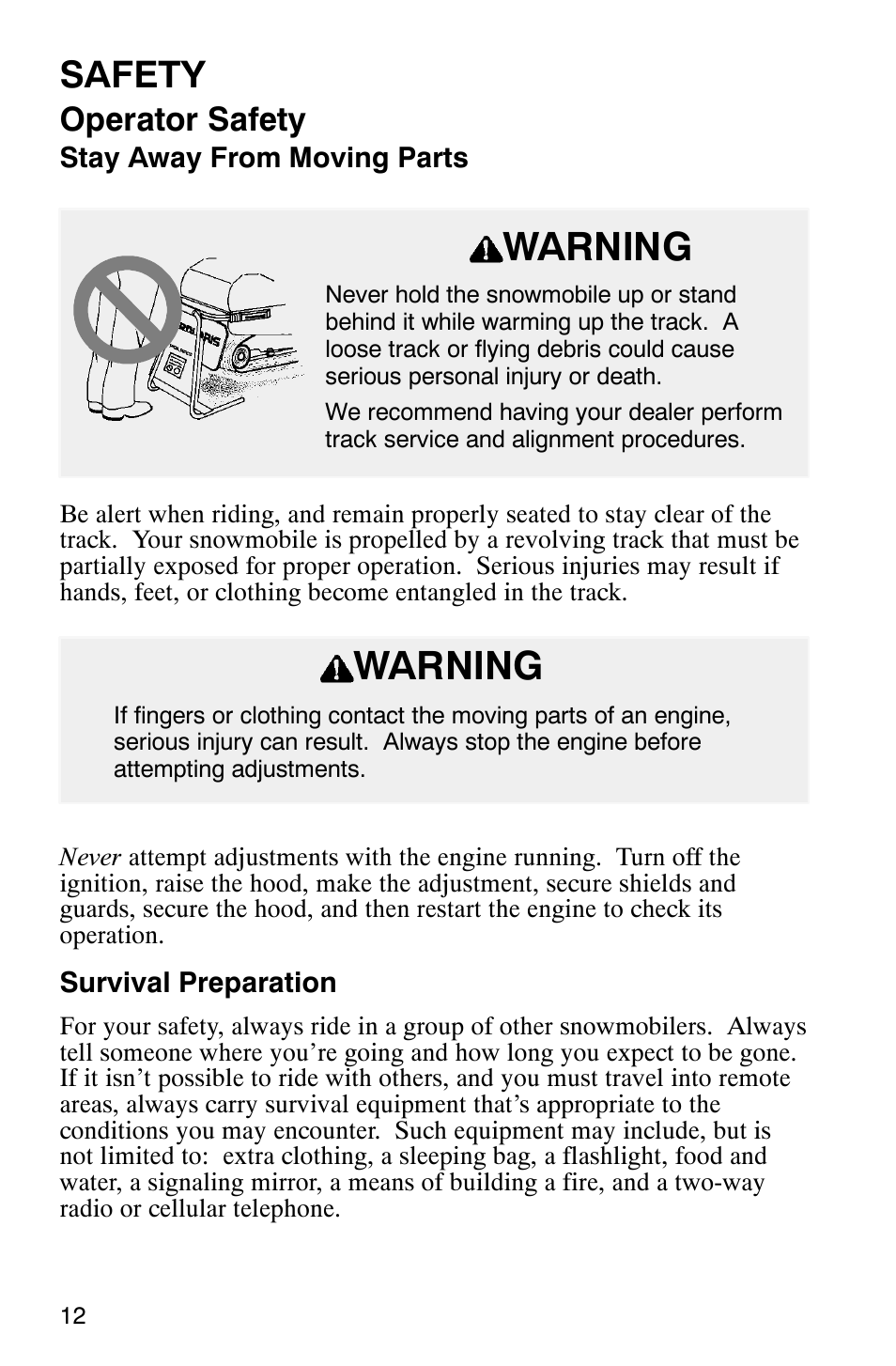 Warning, Safety, Operator safety | Polaris 800 Pro X User Manual | Page 14 / 129