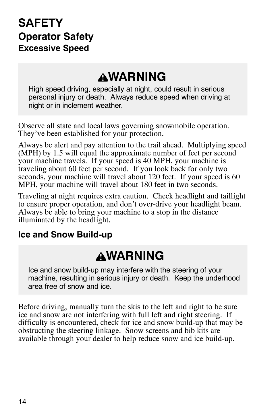 Warning, Safety, Operator safety | Polaris 800 Pro X User Manual | Page 16 / 129