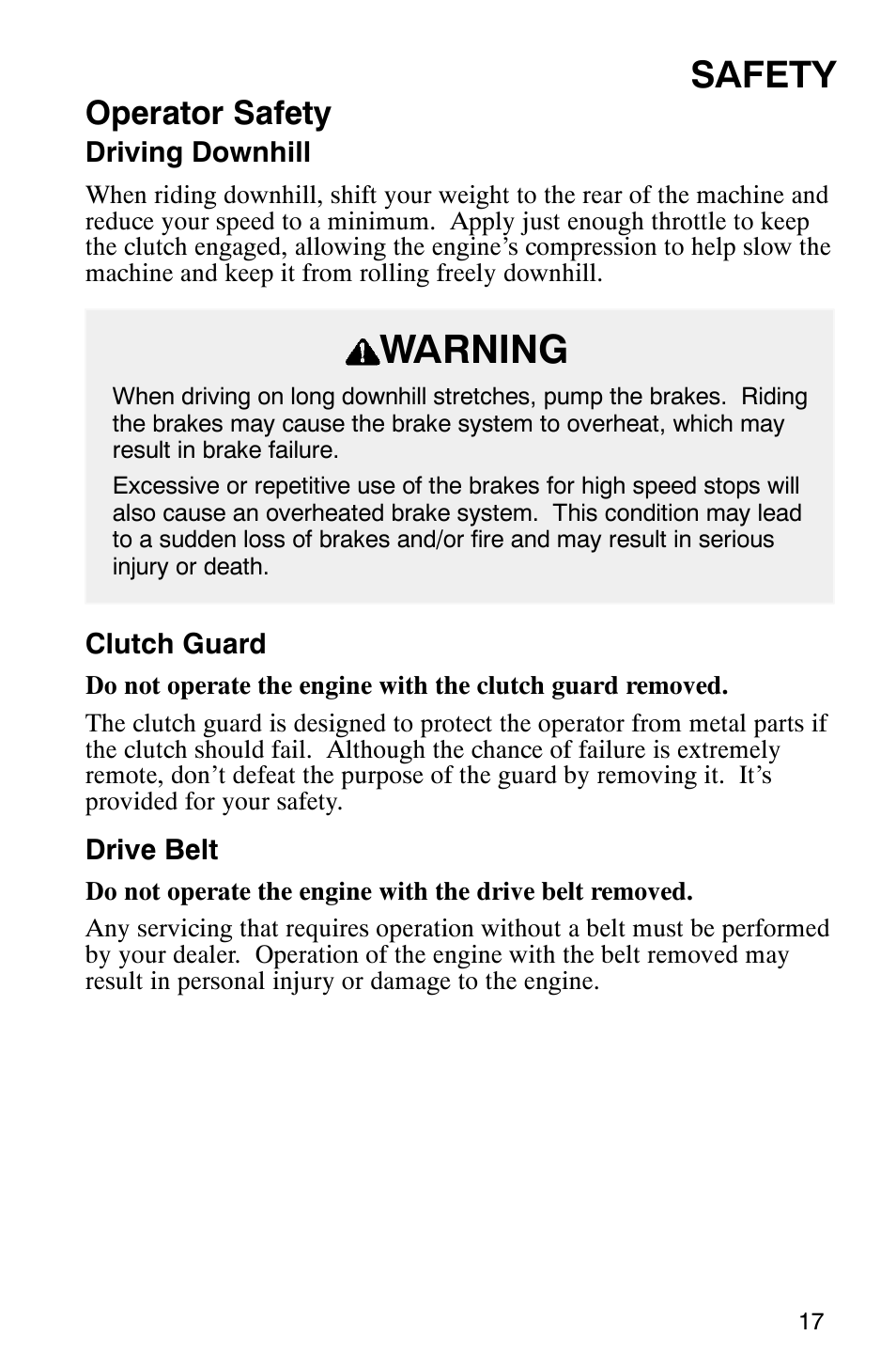 Warning, Safety, Operator safety | Polaris 800 Pro X User Manual | Page 19 / 129