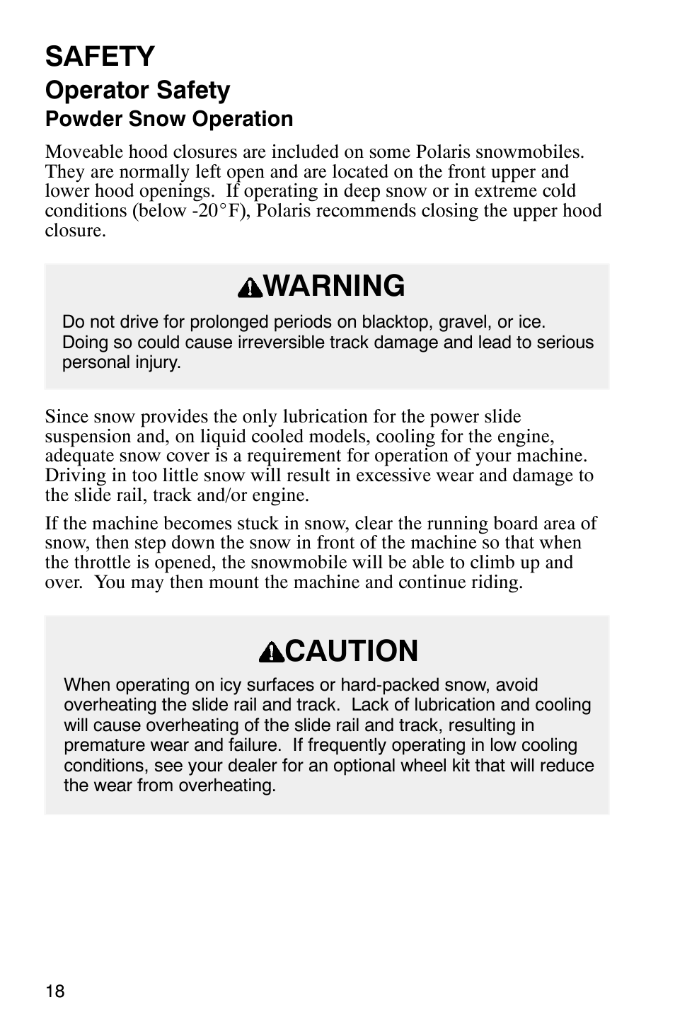 Warning, Caution, Safety | Operator safety | Polaris 800 Pro X User Manual | Page 20 / 129