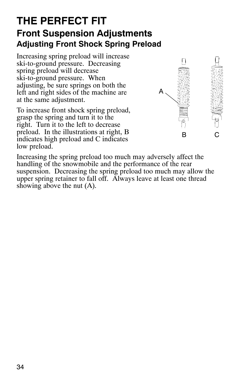 The perfect fit, Front suspension adjustments | Polaris 800 Pro X User Manual | Page 36 / 129