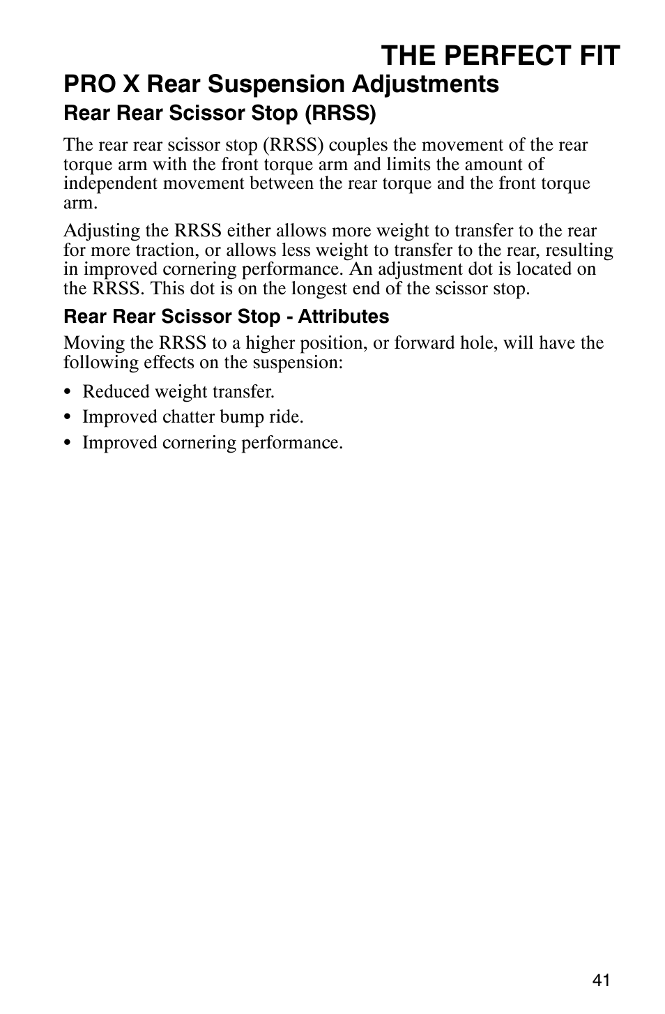 The perfect fit, Pro x rear suspension adjustments | Polaris 800 Pro X User Manual | Page 43 / 129