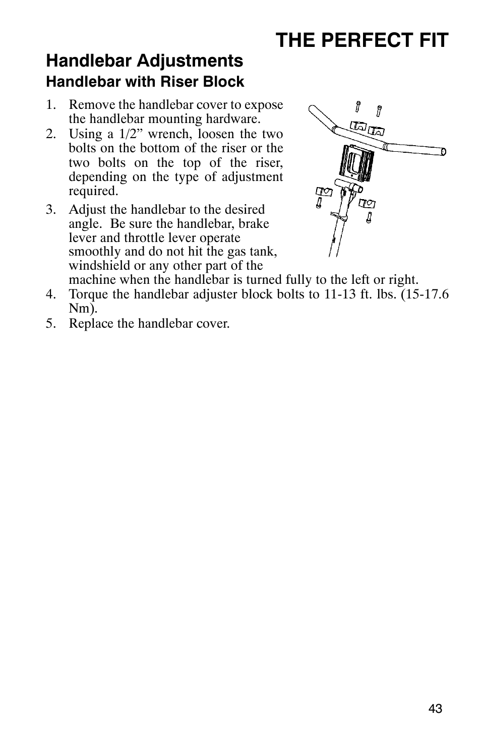 The perfect fit, Handlebar adjustments | Polaris 800 Pro X User Manual | Page 45 / 129