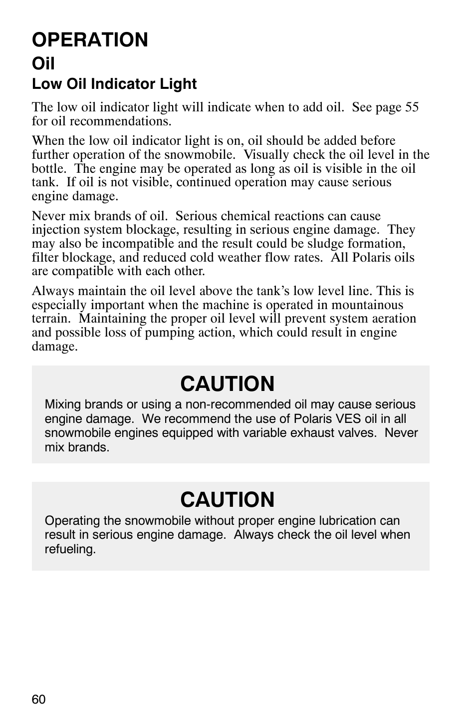 Caution, Operation | Polaris 800 Pro X User Manual | Page 62 / 129