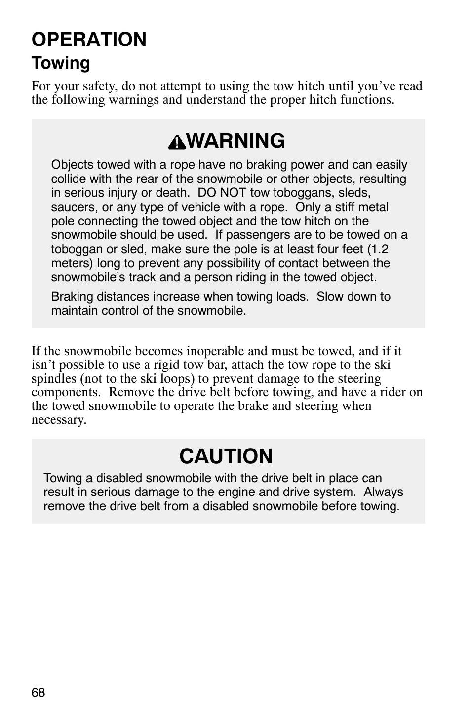 Warning, Caution, Operation | Towing | Polaris 800 Pro X User Manual | Page 70 / 129