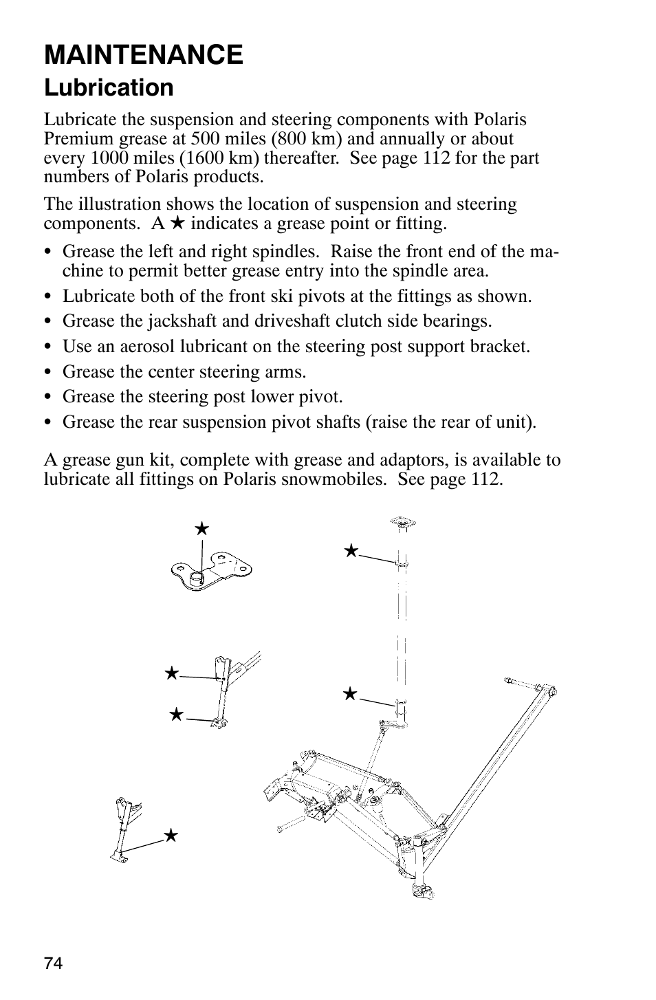 Maintenance, Lubrication | Polaris 800 Pro X User Manual | Page 76 / 129