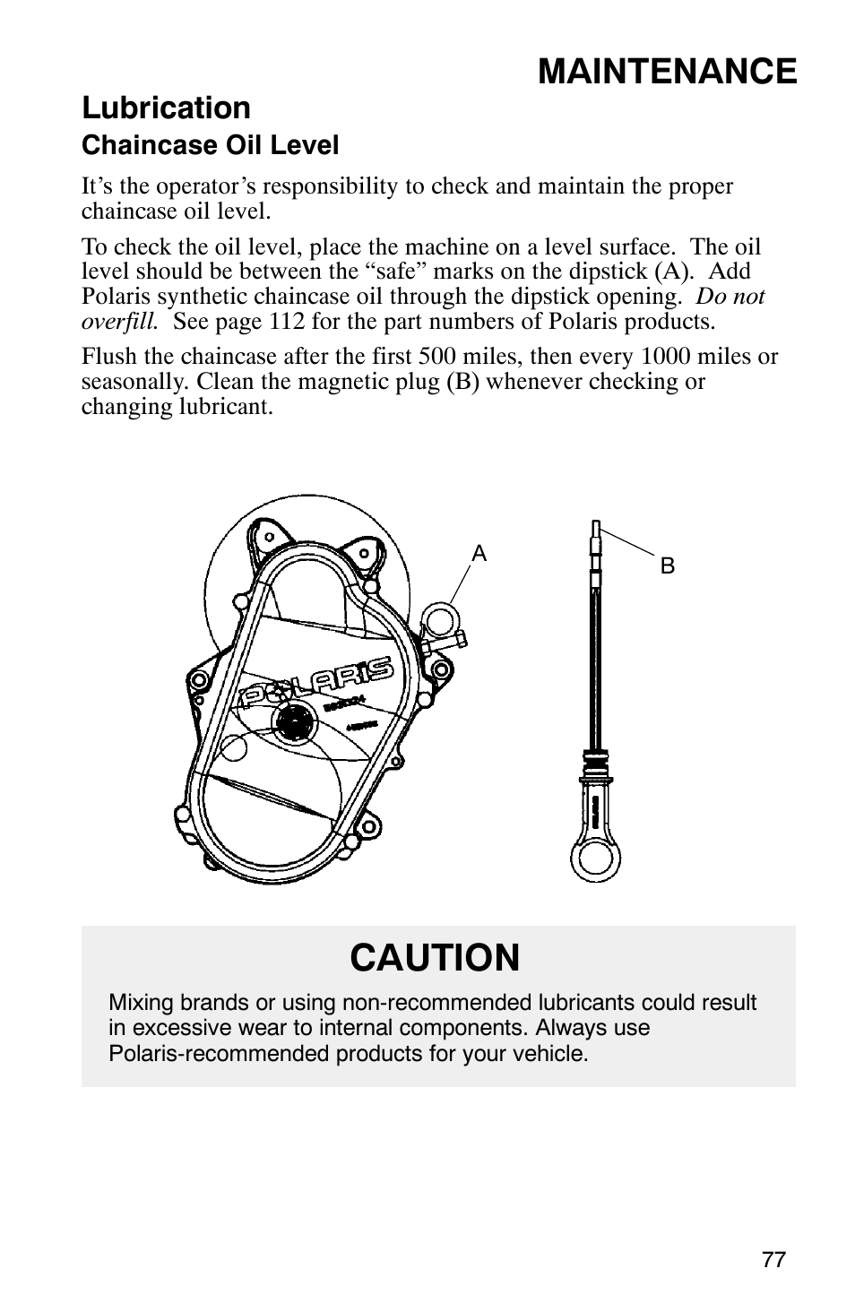 Caution, Maintenance, Lubrication | Polaris 800 Pro X User Manual | Page 79 / 129