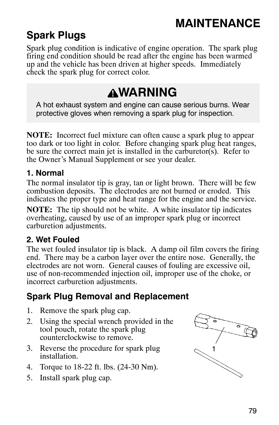 Warning, Maintenance, Spark plugs | Polaris 800 Pro X User Manual | Page 81 / 129