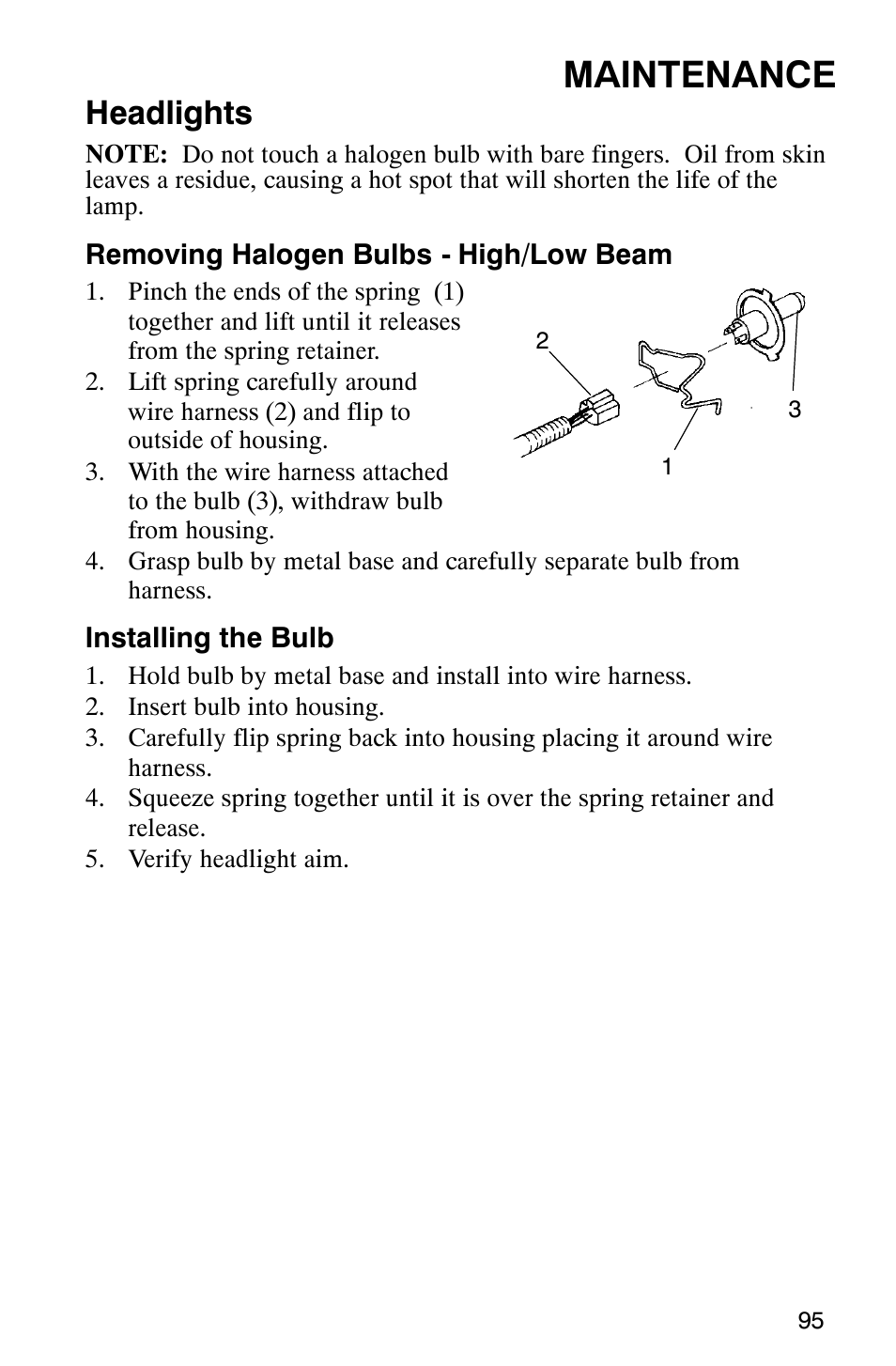 Maintenance, Headlights | Polaris 800 Pro X User Manual | Page 97 / 129