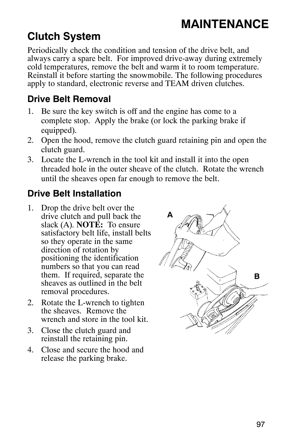 Maintenance, Clutch system | Polaris 800 Pro X User Manual | Page 99 / 129