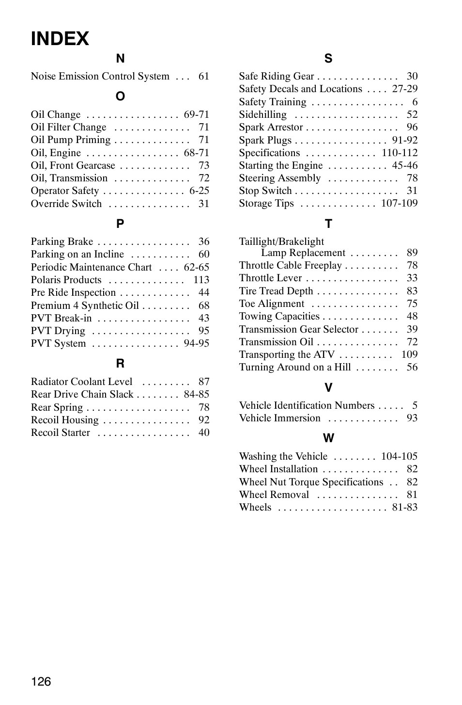 Index | Polaris SCRAMBER 500 User Manual | Page 129 / 129