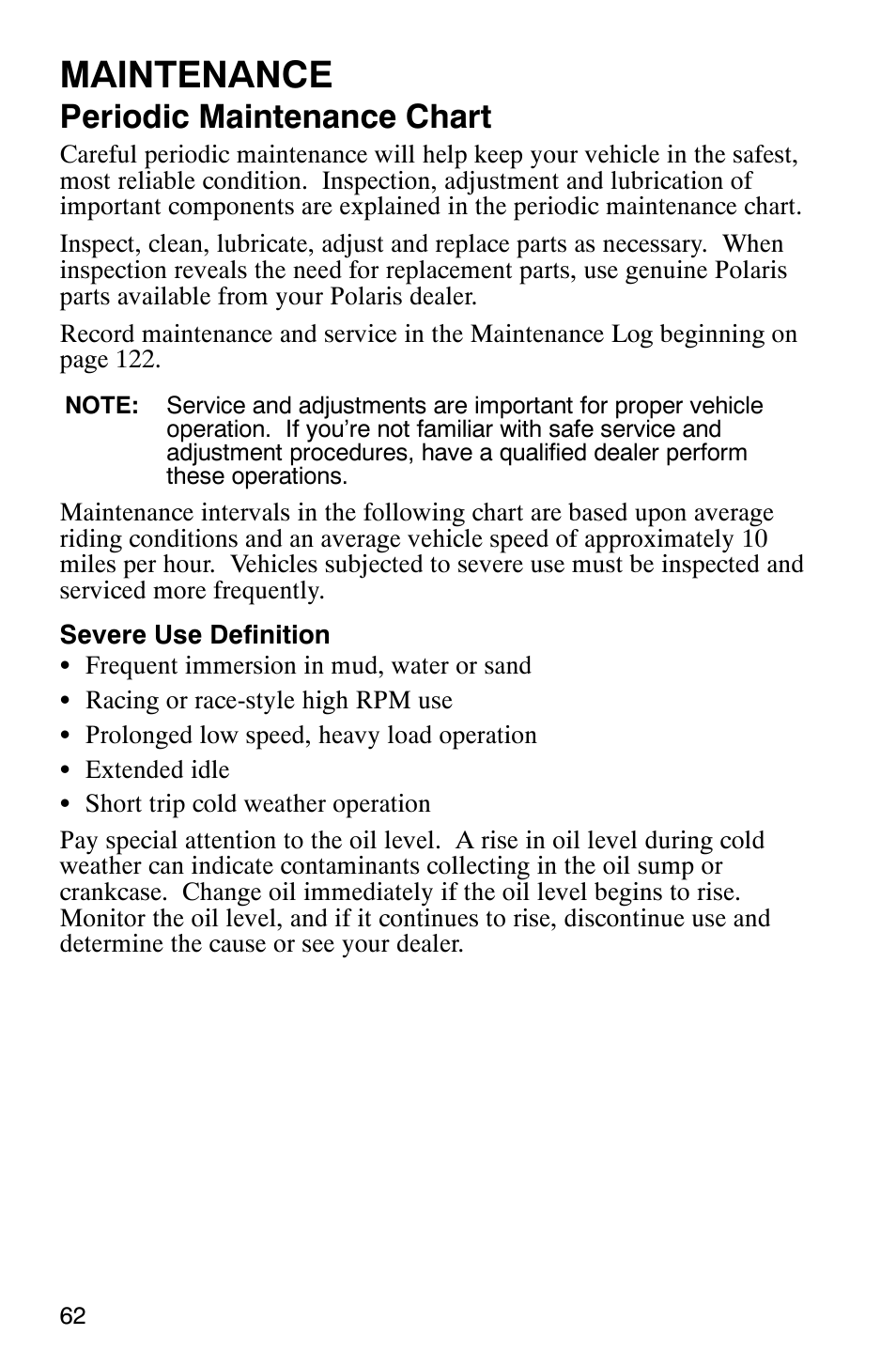Maintenance, Periodic maintenance chart | Polaris SCRAMBER 500 User Manual | Page 65 / 129