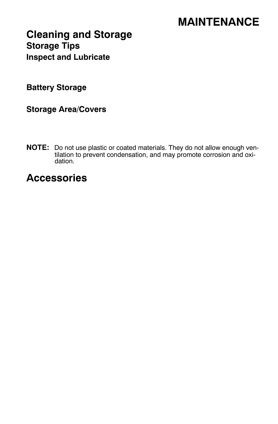 Maintenance, Cleaning and storage, Accessories | Polaris Sportsman 9921344 User Manual | Page 115 / 135