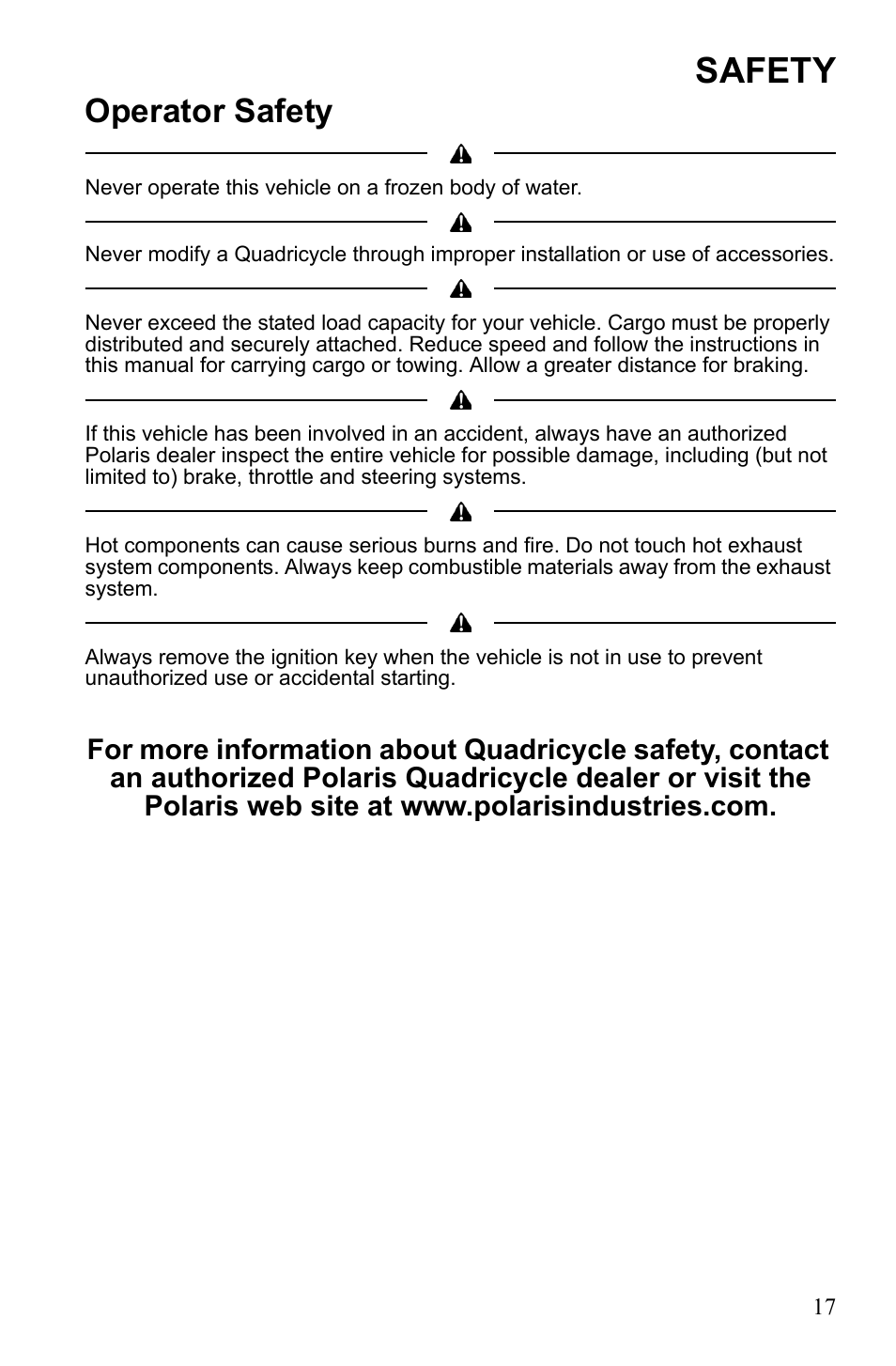 Safety, Operator safety | Polaris Scrambler 9922077 User Manual | Page 19 / 117