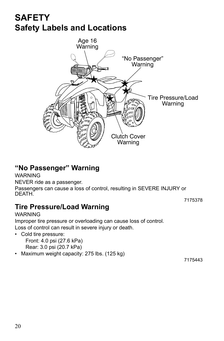 Safety, Safety labels and locations | Polaris Scrambler 9922077 User Manual | Page 22 / 117