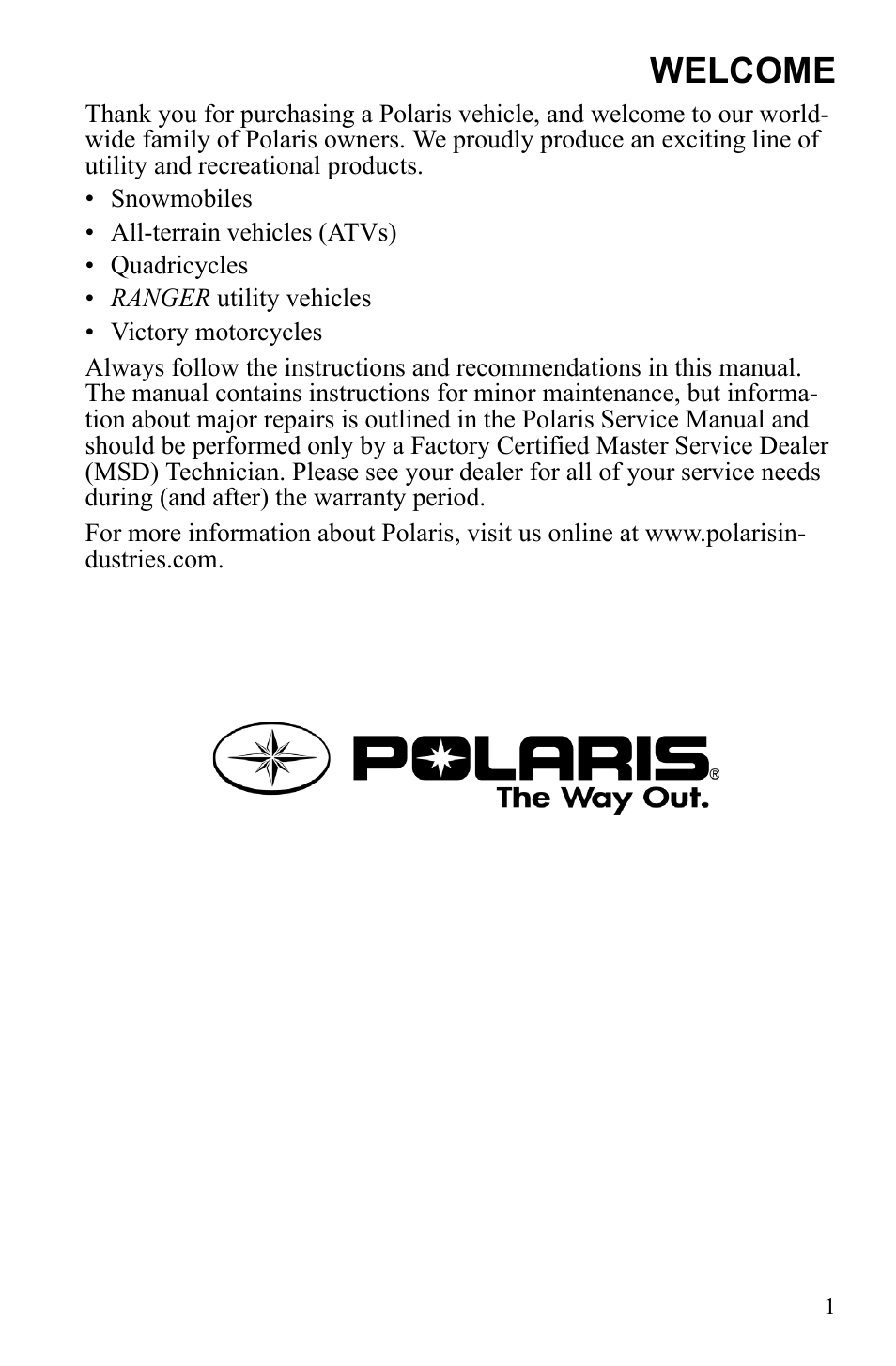 Welcome | Polaris Scrambler 9922077 User Manual | Page 3 / 117