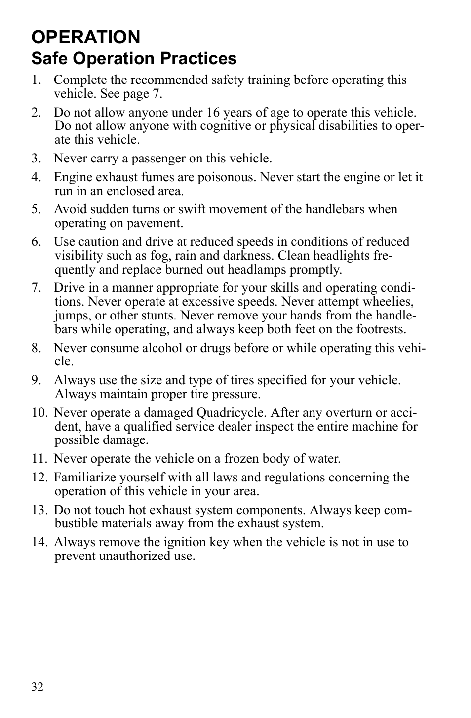 Operation, Safe operation practices | Polaris Scrambler 9922077 User Manual | Page 34 / 117