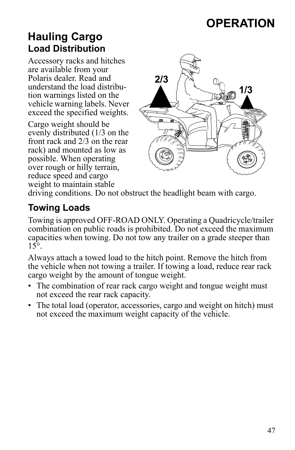 Operation, Hauling cargo | Polaris Scrambler 9922077 User Manual | Page 49 / 117