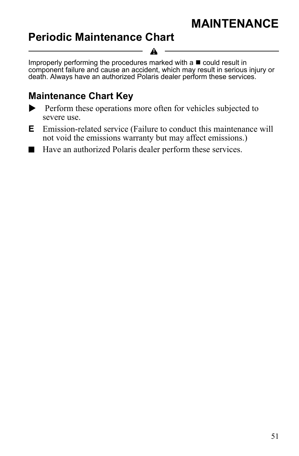 Maintenance, Periodic maintenance chart | Polaris Scrambler 9922077 User Manual | Page 53 / 117