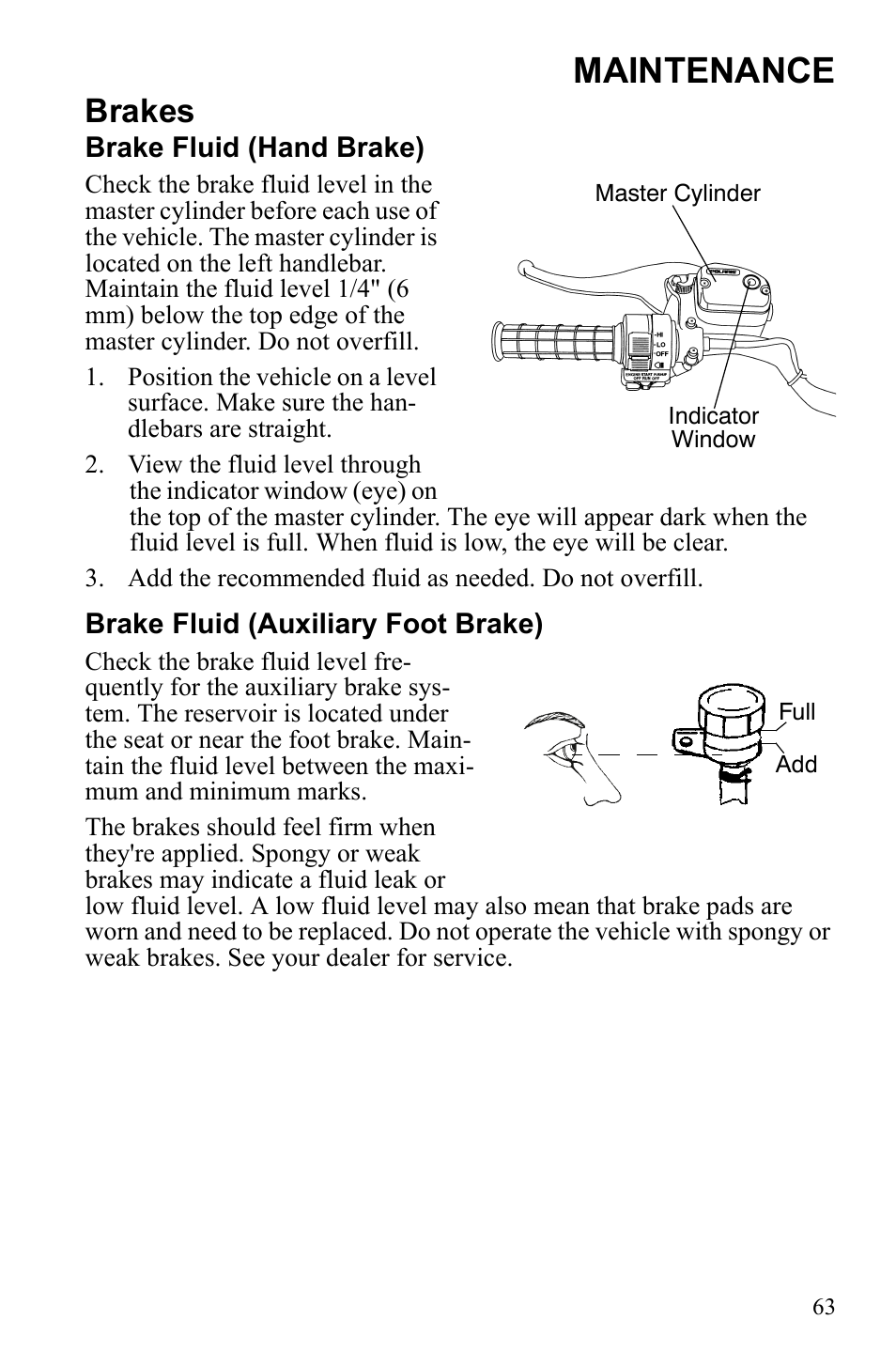 Maintenance, Brakes | Polaris Scrambler 9922077 User Manual | Page 65 / 117