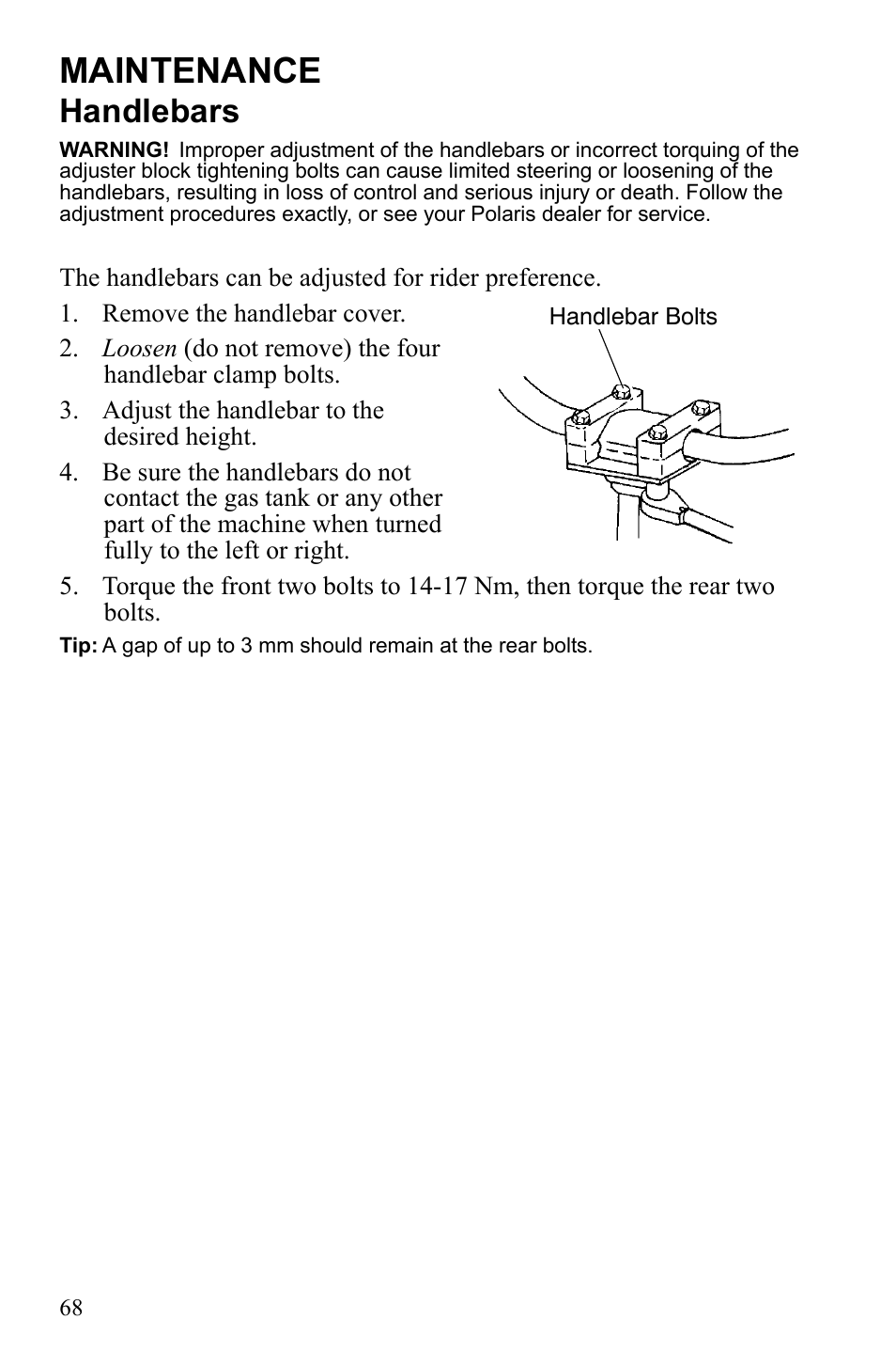 Maintenance, Handlebars | Polaris Scrambler 9922077 User Manual | Page 70 / 117