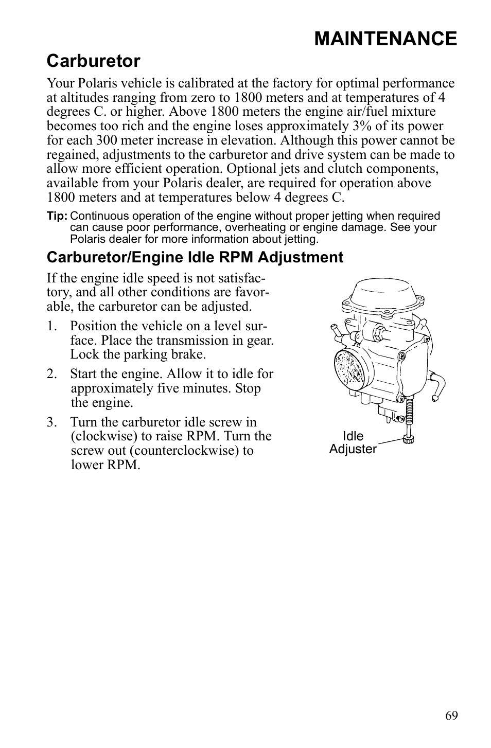 Maintenance, Carburetor | Polaris Scrambler 9922077 User Manual | Page 71 / 117