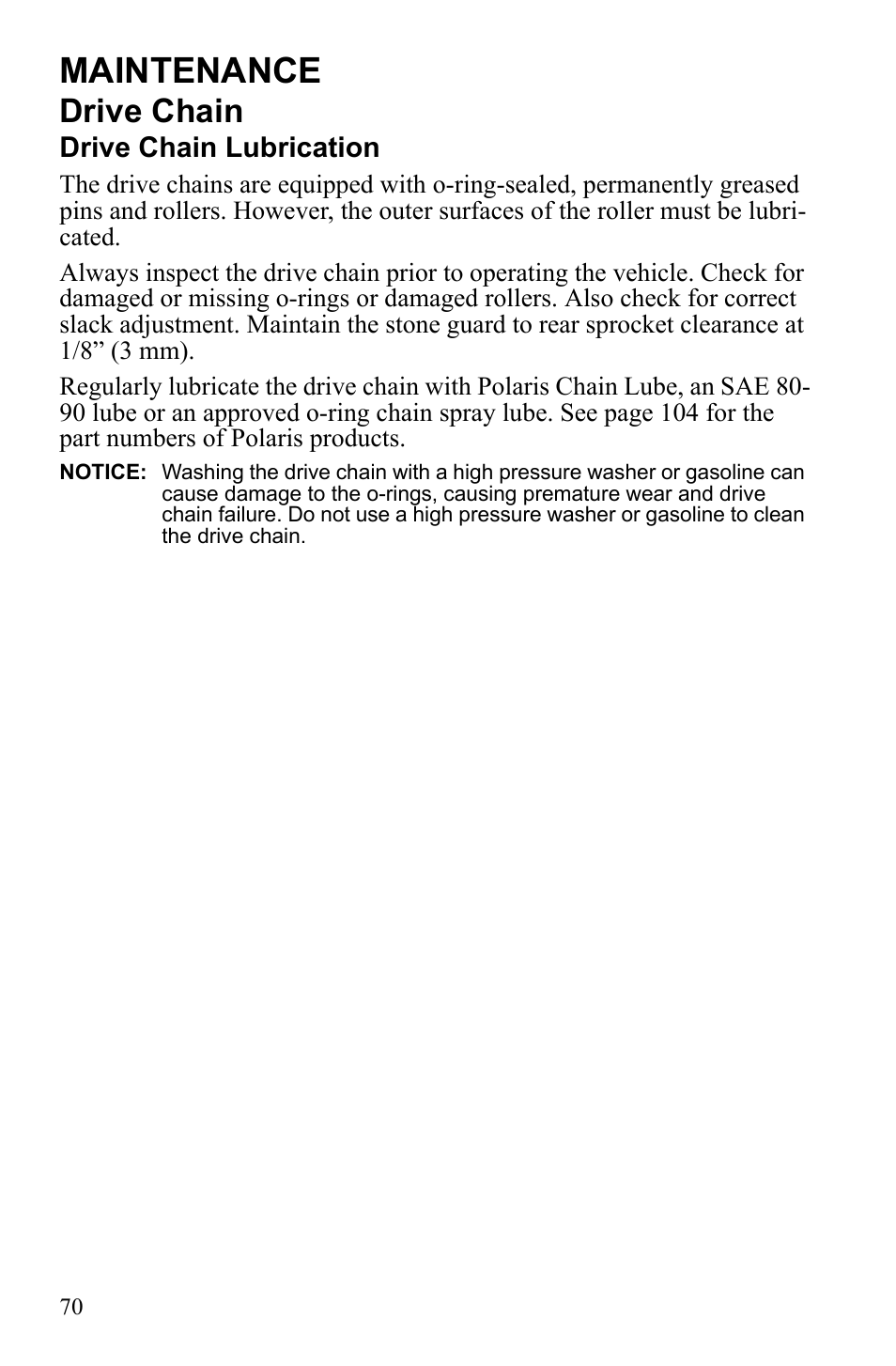 Maintenance, Drive chain | Polaris Scrambler 9922077 User Manual | Page 72 / 117