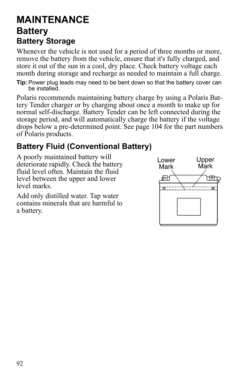 Maintenance, Battery | Polaris Scrambler 9922077 User Manual | Page 94 / 117