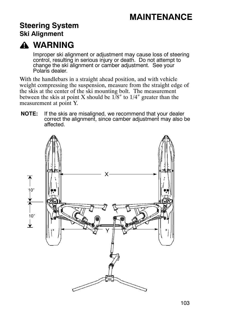 Maintenance, Warning, Steering system | Polaris 900 RMK User Manual | Page 106 / 123