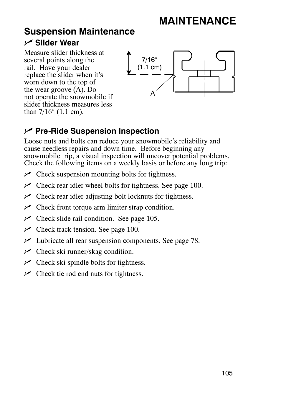 Maintenance, Suspension maintenance n | Polaris 900 RMK User Manual | Page 108 / 123