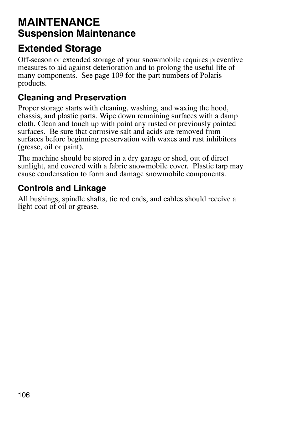 Maintenance, Suspension maintenance extended storage | Polaris 900 RMK User Manual | Page 109 / 123