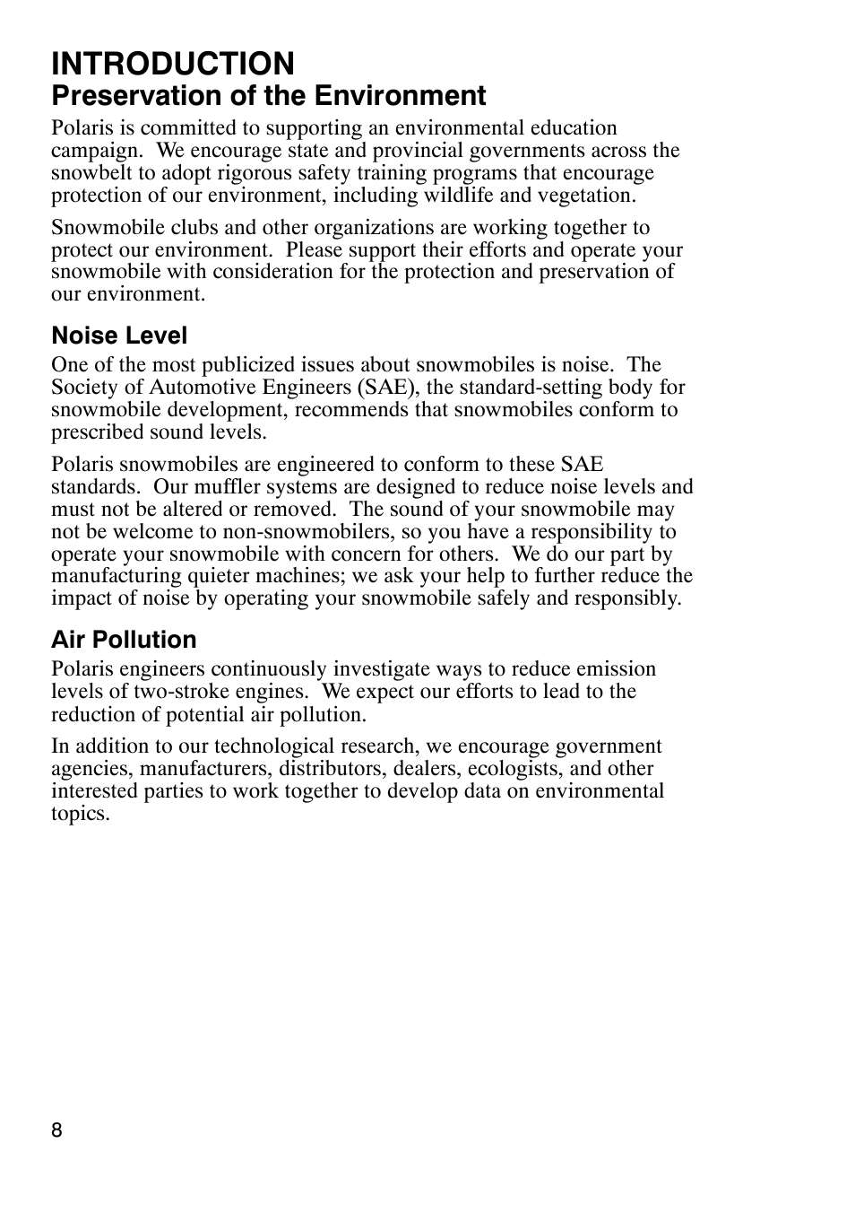 Introduction, Preservation of the environment | Polaris 900 RMK User Manual | Page 11 / 123