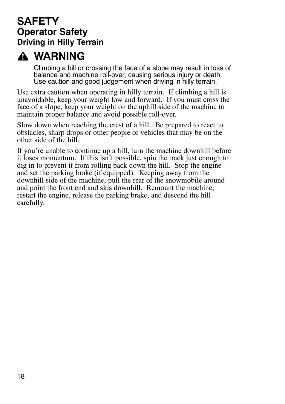 Safety, Warning, Operator safety | Polaris 900 RMK User Manual | Page 21 / 123