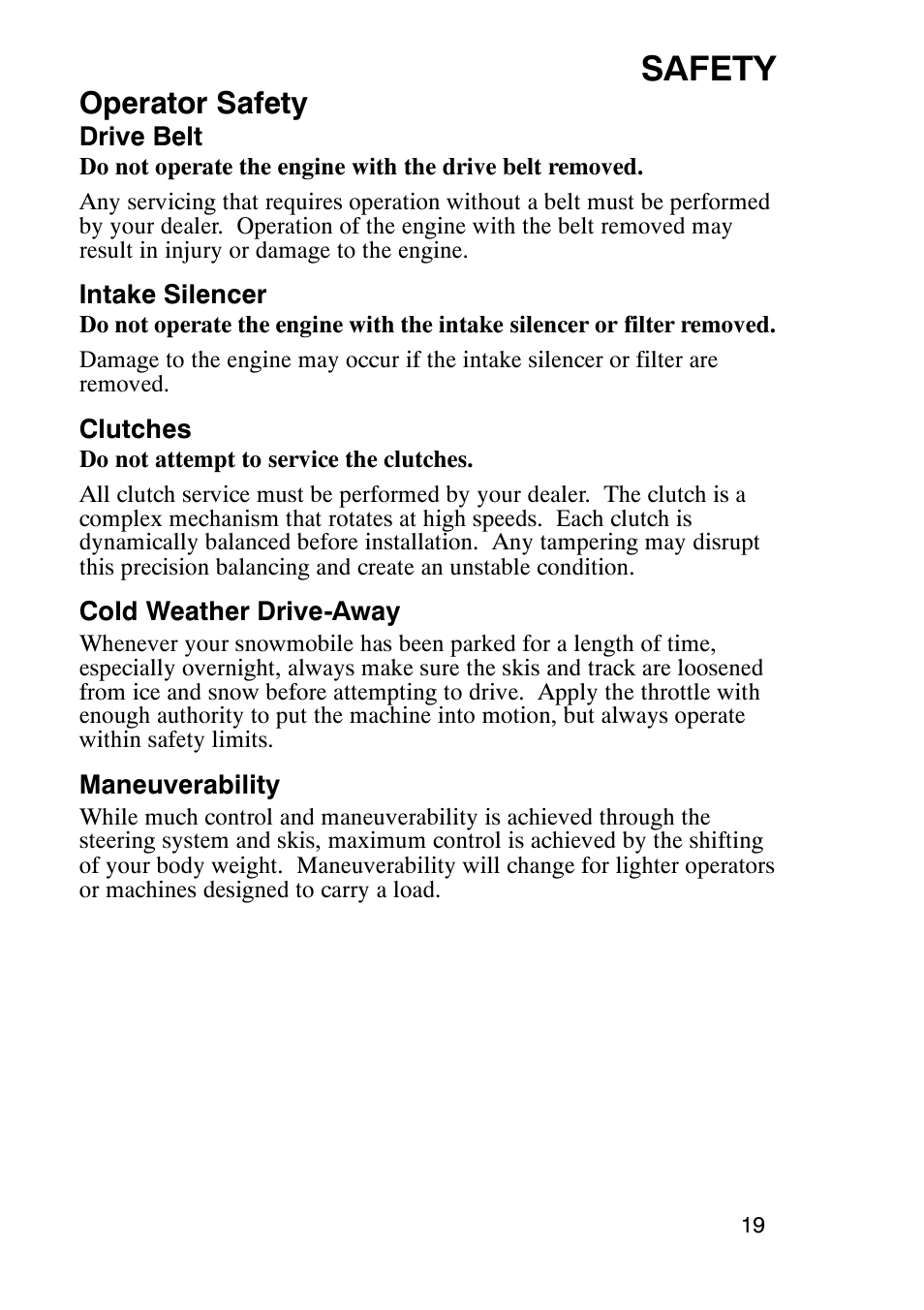 Safety, Operator safety | Polaris 900 RMK User Manual | Page 22 / 123