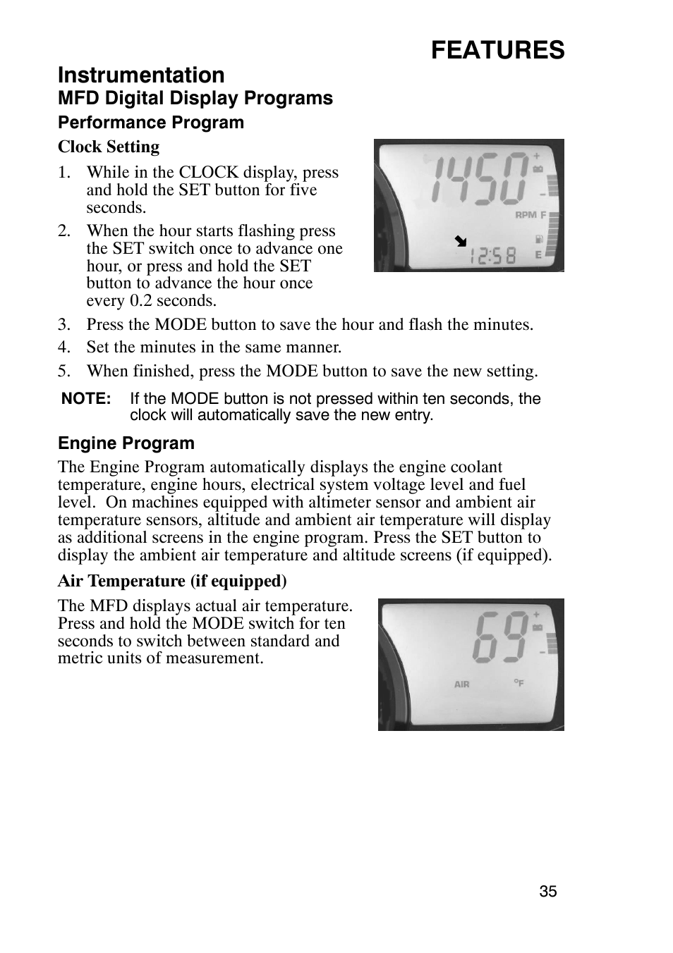 Features, Instrumentation | Polaris 900 RMK User Manual | Page 38 / 123